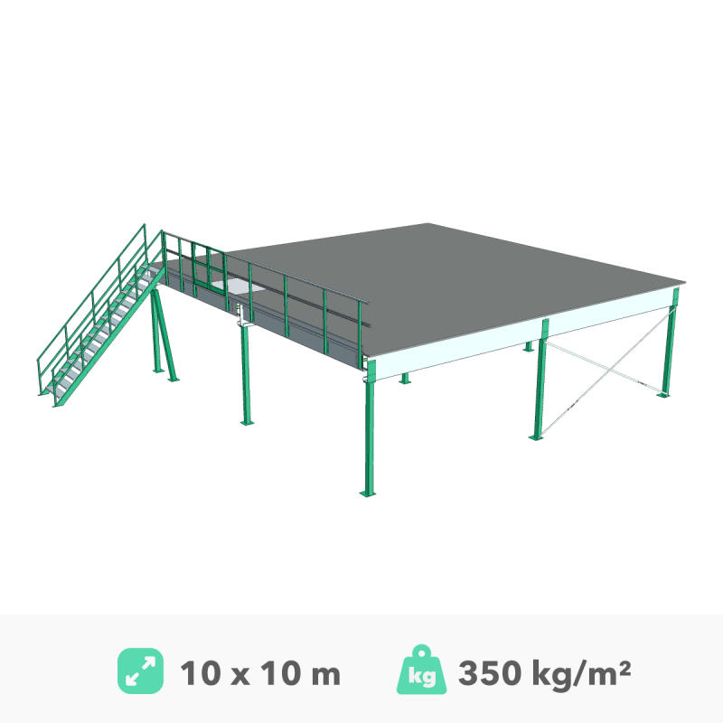 Mezzanine platvorm 10x10m, 350kg/m²