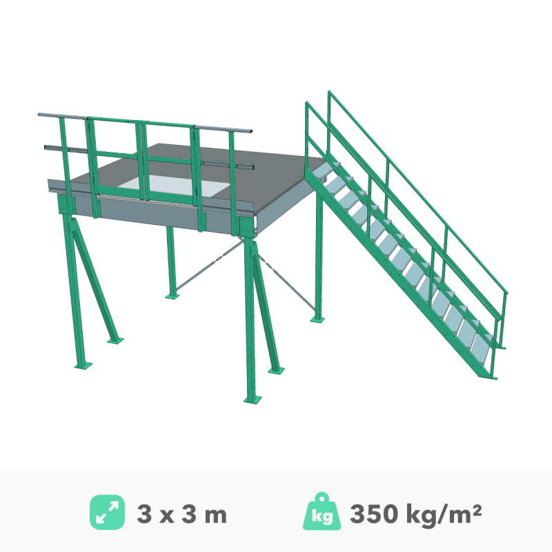 Mezzanine platvorm 3x3m, 350kg/m²