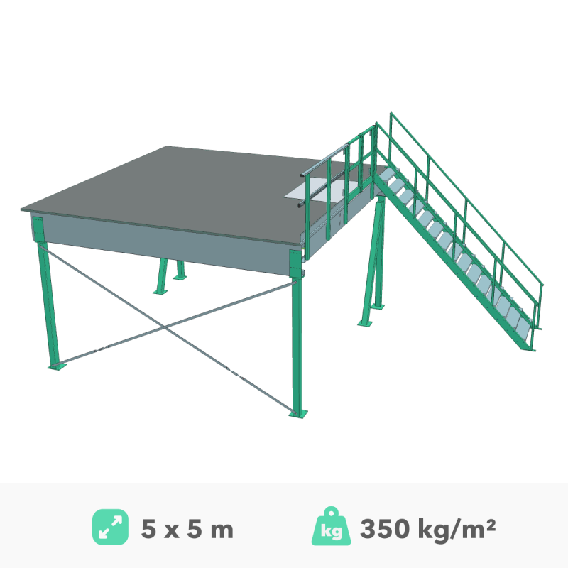 Mezzanine platvorm 5x5m, 350kg/m²